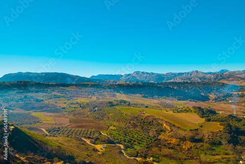 Fototapeta Naklejka Na Ścianę i Meble -  Beautiful aerial view of countryside and mountains of Ronda
