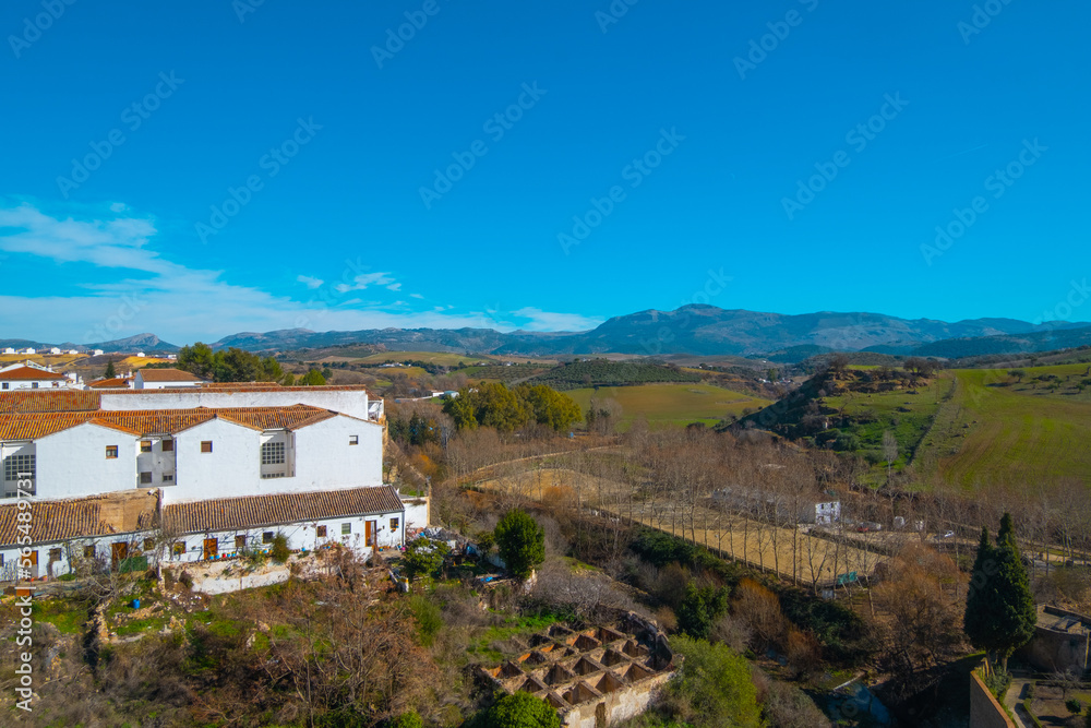 Beautiful aerial view of houses in the Sierra de Ronda