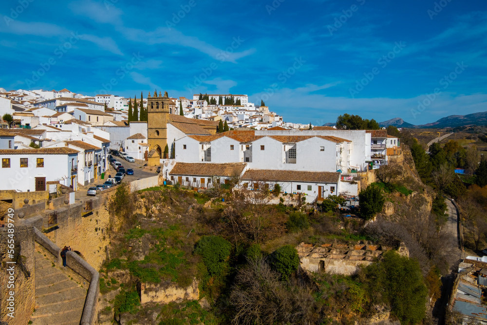 View of buildings on top of gorge in Ronda, SpainView of buildings on top of gorge in Ronda, Spain