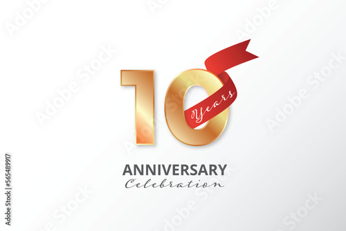 10 years anniversary gold logo label illustration template design