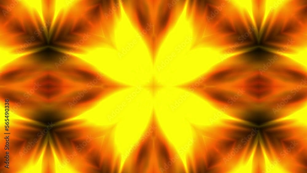 Hypnotic kaleidoscope mandala floral pattern. Dynamic energetic golden background. Loop. Flash lights. Hypnotic kaleidoscope mandala floral pattern. Dynamic energetic golden background. Loop. Flash lights.