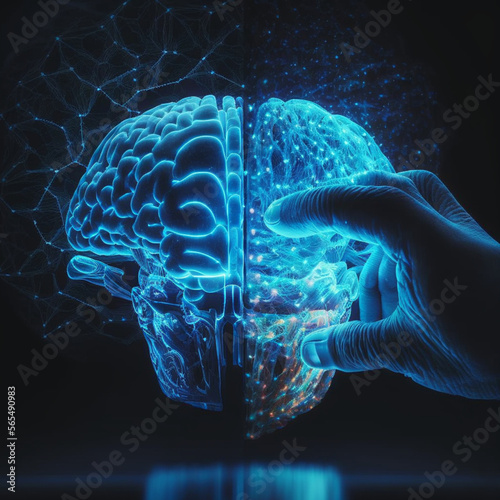 Concept art of a human brain with knowledge and creativity. generative ai. Background.