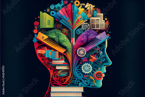 Concept art of a human brain with knowledge and creativity. generative ai. Background.
