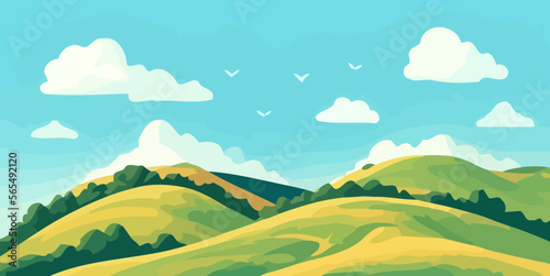 Fotografiet Vector Image of a Hillside Covered in Spring Grass