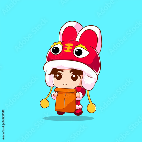 Premium vector l chinese boy vector imlek cute kids vector illustration