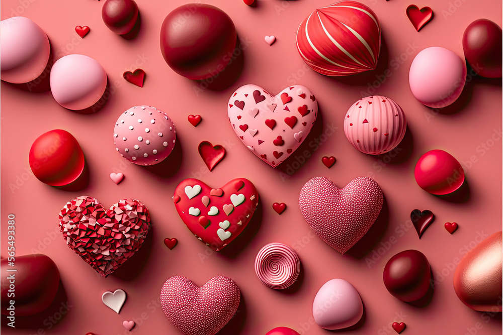 Valentine's Day Concept Background Featuring Red and Pink Hearts like Balloons on a Red Background. Perfect for Flat Lay and Top View Photography Valentine's Day Concept Background Featuring Red and Pink Hearts like Balloons on a Red Background. Perfect for Flat Lay and Top View Photography