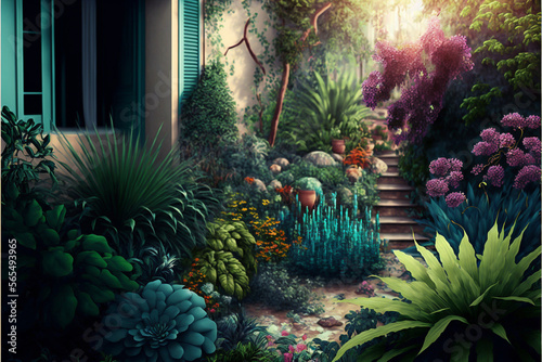 Gardening, Planting Seeds, Plants and Flowers in Garden, Colorful Green, Generative ai