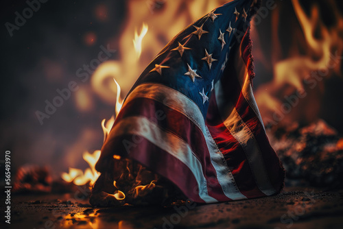 burning flag of the USA, Generative AI photo