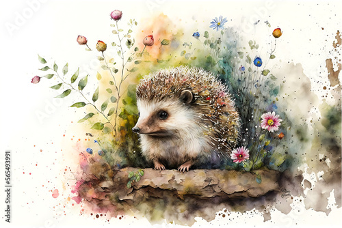 abstract watercolor image of a hedgehog, created with Generative AI technology