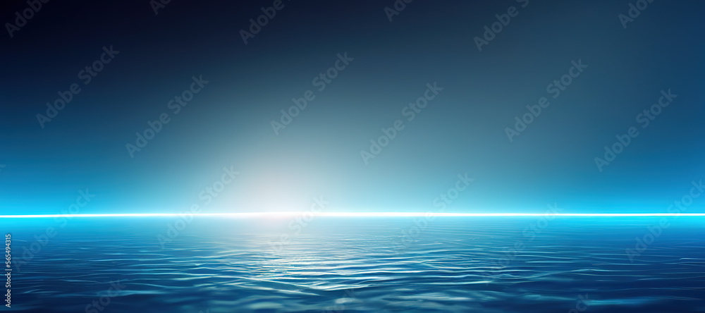 glowing blue sea water on blue gradation background with Generative AI Technology