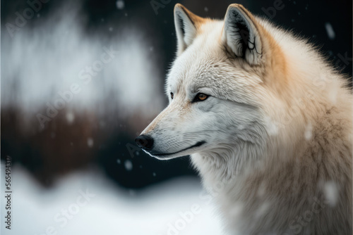 portrait of a white wolf in the snow, generative ai