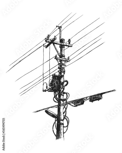 Black Silhouette of Power Line, Vector illustration