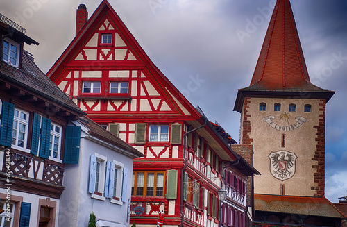 Half timbered houses frame the Christmas market photo