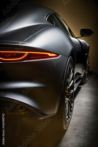 Dark gray color sport car  back view  generative Ai.