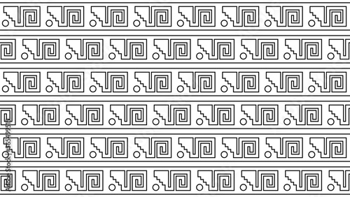 Ancient Mexican Xicalcoliuhqui Tribal Outline Seamless Pattern