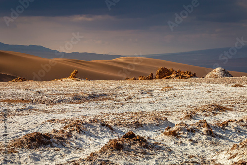 Moon Valley dramatic landscape at Sunset  Atacama Desert  Chile