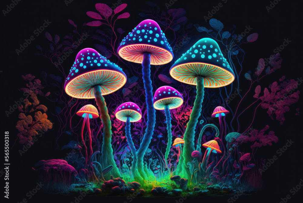 Fototapeta premium llustration of magical psychedelic mushrooms - Generative AI