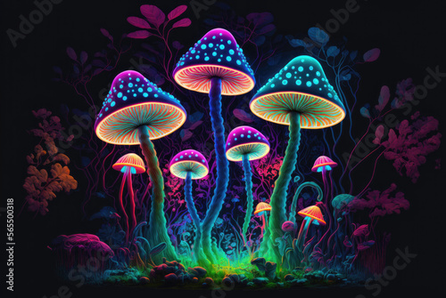 llustration of magical psychedelic mushrooms - Generative AI