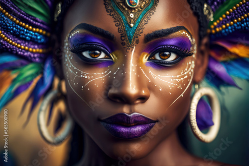 Beautiful black woman on carnival - Generative AI