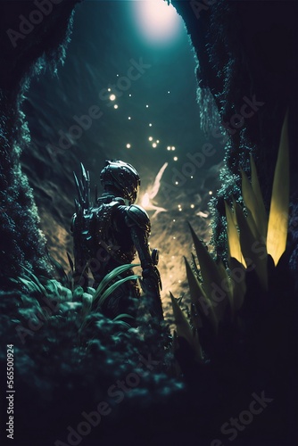 A robot in the underwater world digital art