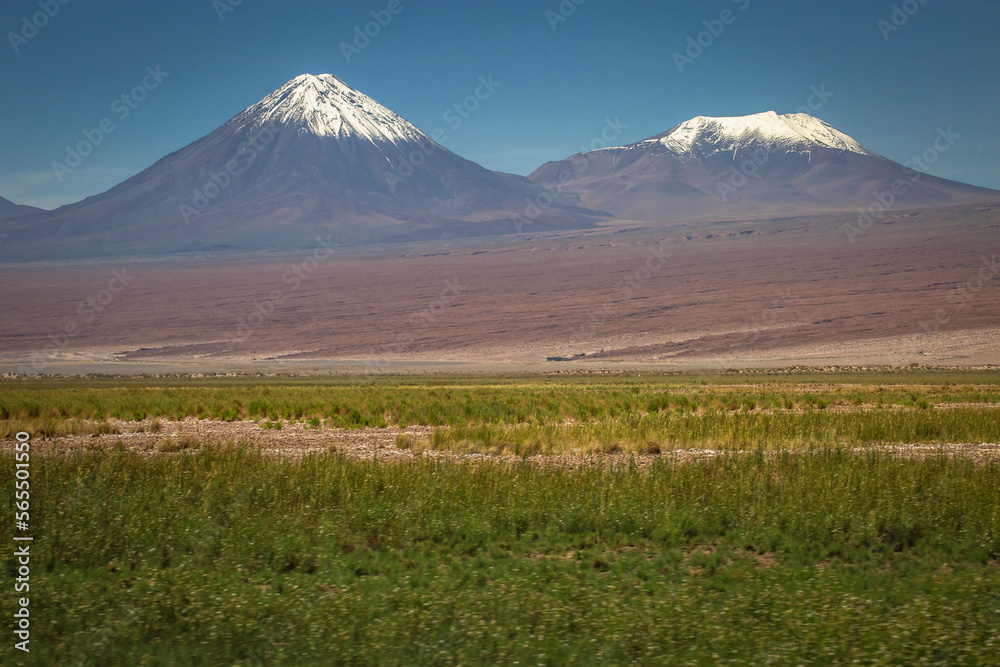 Fototapeta premium Licancabur and dramatic volcanic landscape at Sunset, Atacama Desert, Chile