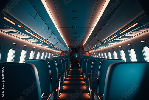 Obraz na płótnie Airplane cabin interior. Generative AI