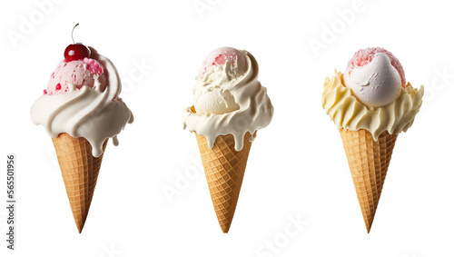 Fotografia, Obraz Isolated ice-cream cones . Generative AI
