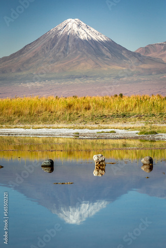 Obraz na płótnie Licancabur with reflection lake and volcanic landscape at Sunset, Atacama, Chile w salonie