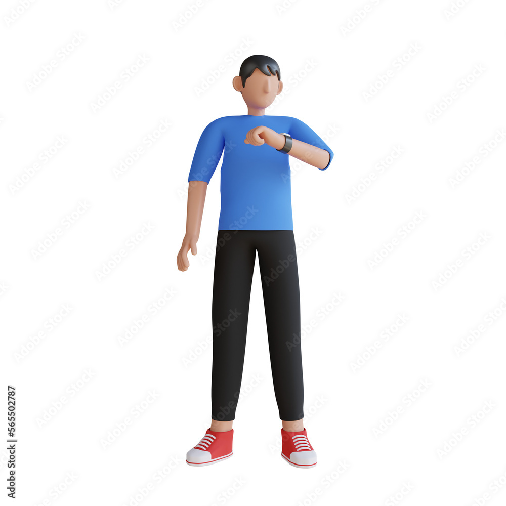 Man looking time in watch 3D Illustration Man looking time in watch 3D Illustration