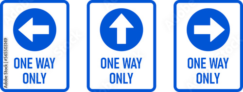 Set of One Way Only Vertical Warning Sign Poster or Sticker Design Icon with Direction Arrow and Text. Vector Image. © Kagan Kaya