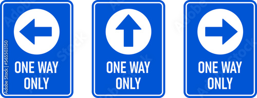 Slika na platnu Set of One Way Only Vertical Warning Sign Poster or Sticker Design Icon with Direction Arrow and Text