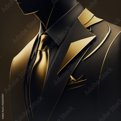 Fototapeta Businessman in black and gold suit, rich and luxurious, close-up with plain back