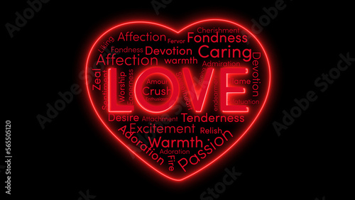 Obraz na plátně synonyms of word love romantic  relationship neon lights red glow holiday celebr