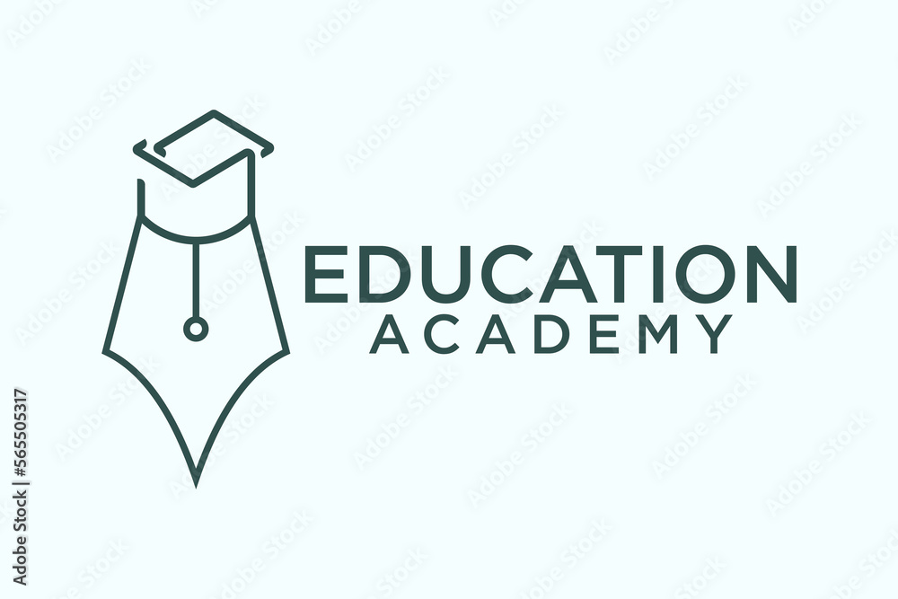 Minimal education logo design template, the concept for academy, graduation. Pen, pencil, and cap iconic concept.