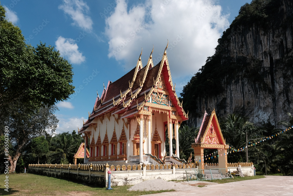 Buddhist temple Wat Thap Prik on sunny day. Thab Prik, Krabi Province, Thailand.