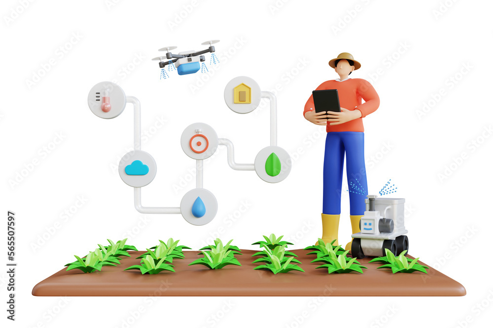 Farmer using smart farm application 3D Illustration Farmer using smart farm application 3D Illustration