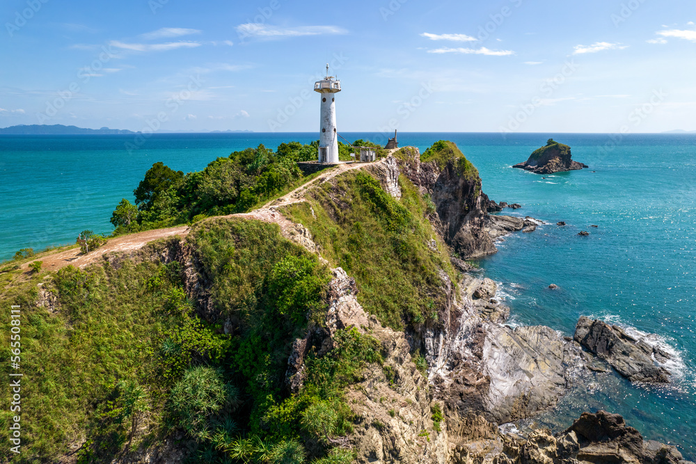 View of lighthouse Koh Lanta on sunny day. Mu Ko Lanta National Park, Krabi Province, Thailand.