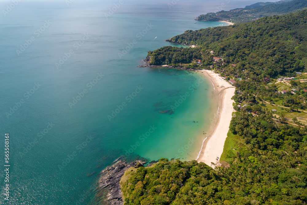 Obraz premium Aerial view of Khlong Chak beach on sunny day. Ko Lanta island, Krabi Province, Thailand.