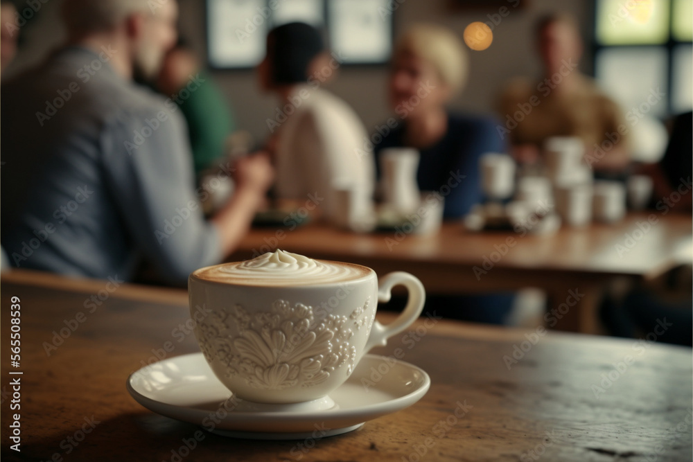 focus on a cup of coffee with whipped cream, on top of a rustic table, Generative AI, IA, Generativa focus on a cup of coffee with whipped cream, on top of a rustic table, Generative AI, IA, Generativa