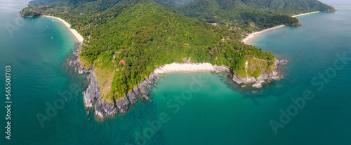 Panoramic aerial view of the beaches on western part of Ko Lanta island on sunny day. Krabi Province, Thailand. © Kirill