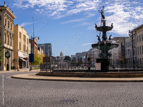 Court Square Fountain in Montgomery, with the Alabama State Capitol in the background. © Karlsson Photo