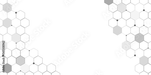 Abstract honeycomb white and gray background. High tech technology geometric and connection system background with digital data abstract