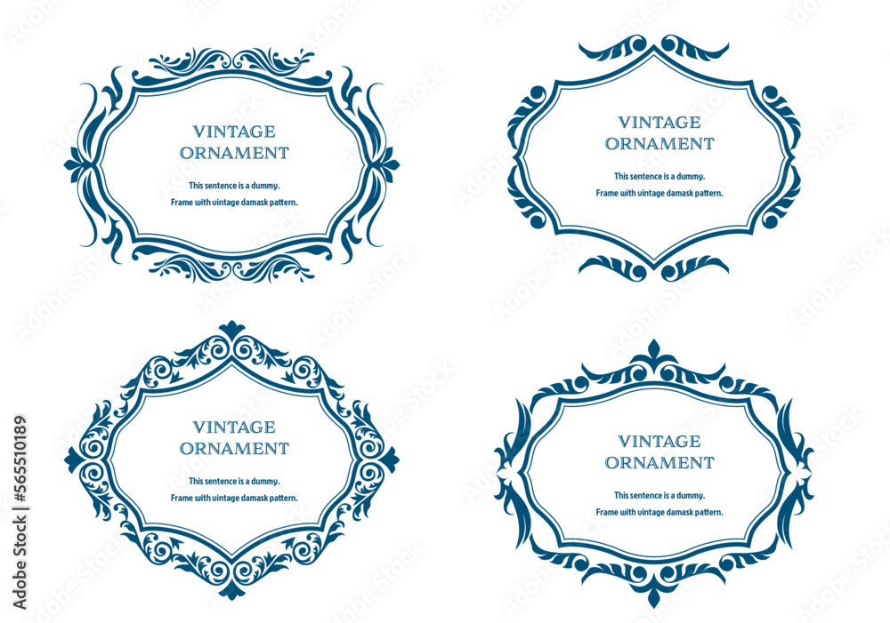 Commendation certificate, orient pattern, arabesque pattern, damask pattern decorative rule vintage frame set, emblem.