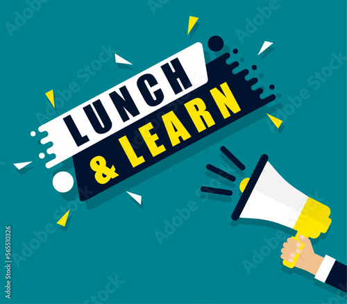 Megaphone and lunch & learn speech bubbles. Banner for business marketing and advertising. Vector illustration.