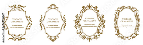 Commendation certificate, orient pattern, arabesque pattern, damask pattern decorative rule vintage frame set, emblem.