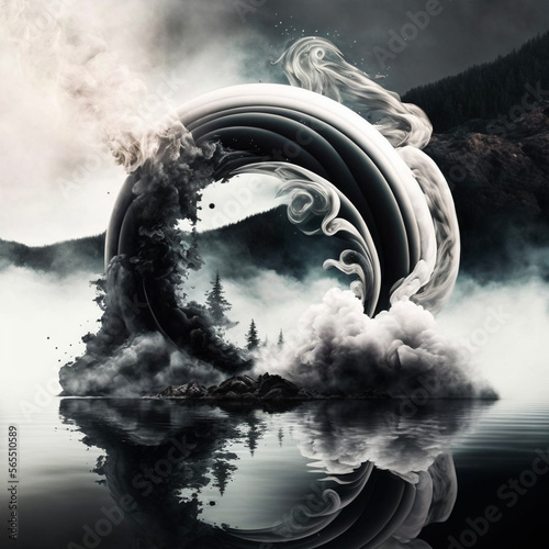 Circular smoke over water abstract 3d render