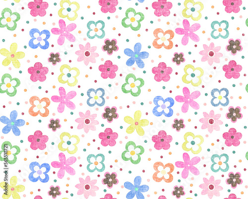 Fototapeta Naklejka Na Ścianę i Meble -  multicolor watercolor allover seamless spring daisy liberty flowers on white background.beautiful floral bouquet. watercolor floral pattern, Ditsy floral background. Liberty style. fabric, covers, man