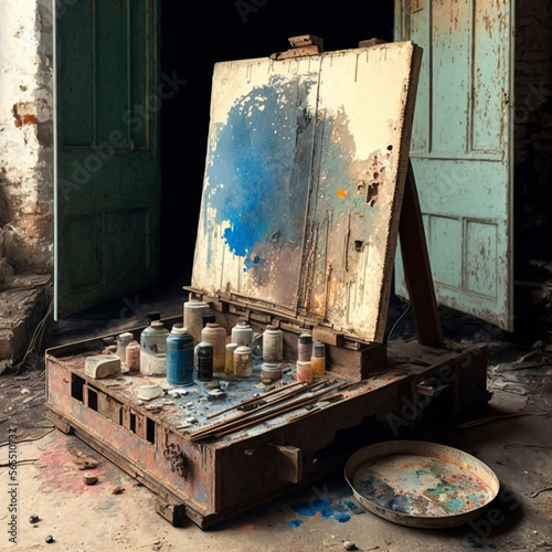 old painting easel rustic colours 