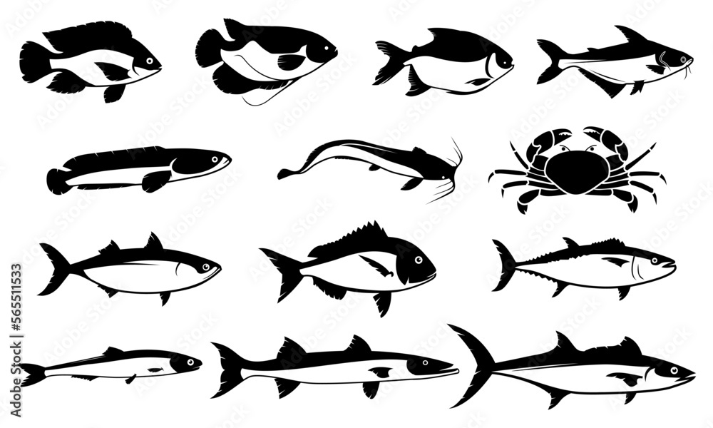 Fish silhouette icon vector set isolated on white background Fish silhouette icon vector set isolated on white background