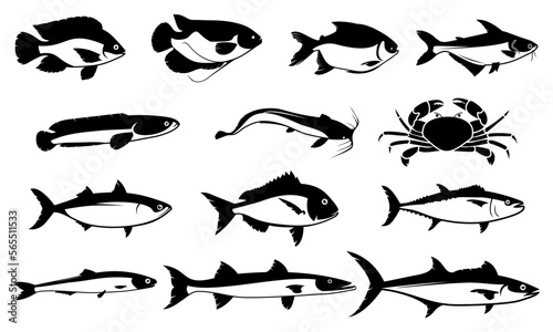 Fish silhouette icon vector set isolated on white background